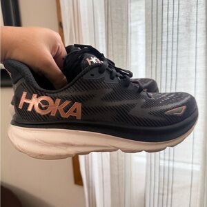 Hoka Black and Gold/Pink Athletic Shoes